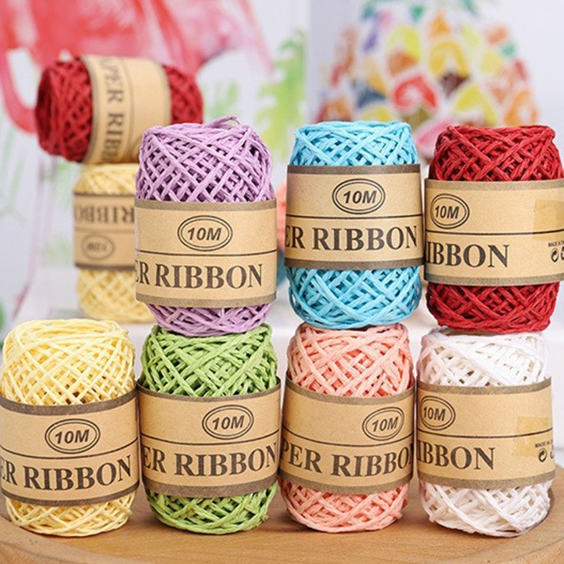 Papercraft Supply Ribbon - 織りやギフトラッピング用のペーパーリボンクラフト用品、DIYブレスレット、結び作業用のカラーペーパーロープの詰め合わせ、Y5GB