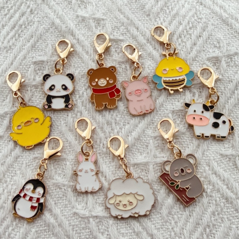 Party Favor Bag - 10個入り合金製ドリップオイル漫画動物キーホルダー、バッグ吊り下げアクセサリーに最適、ギフトに最適です。