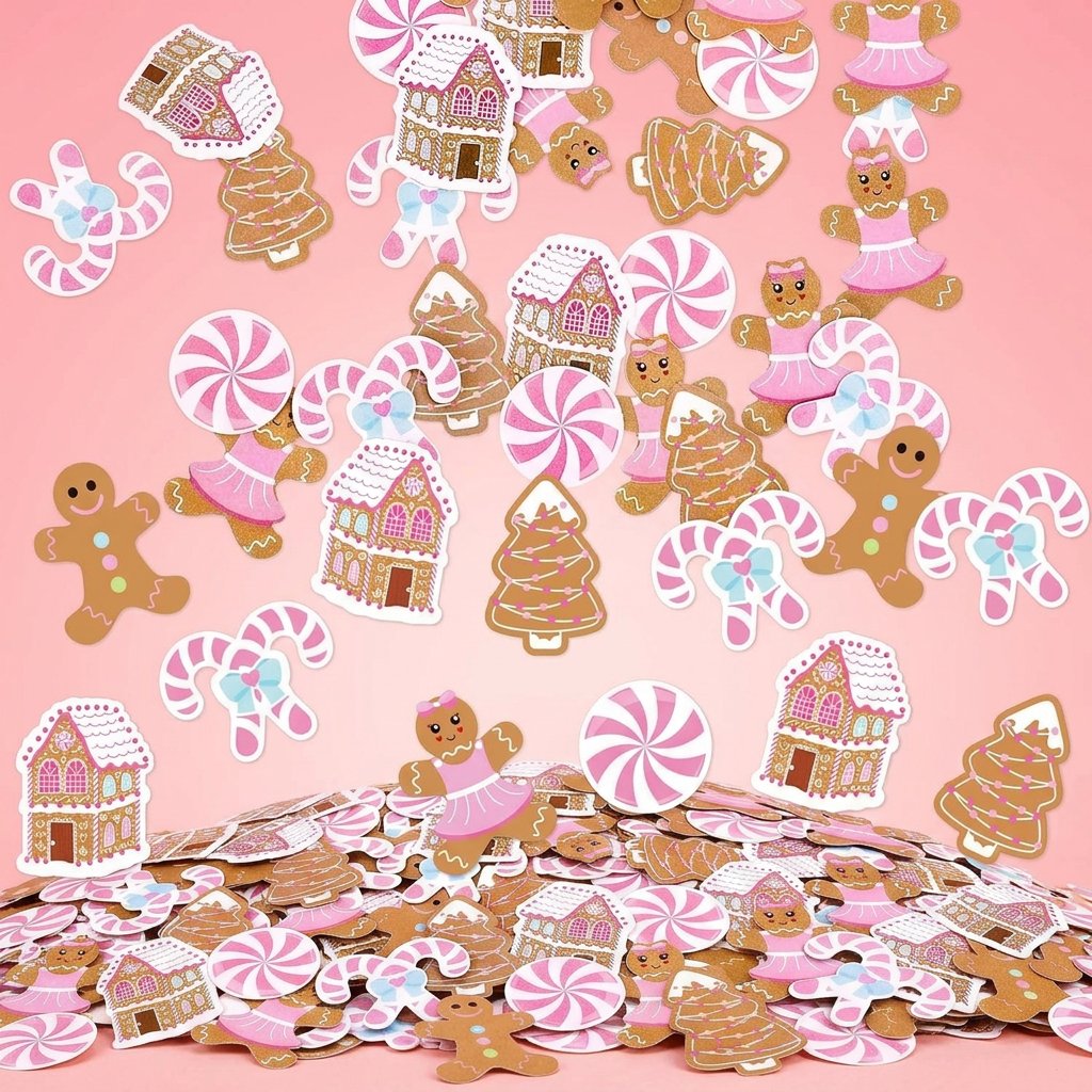 Papercraft Supply Confetti - 330個入り ピンクジンジャーブレッド クリスマスコンフェッティ キャンディケイン ハウス テーブルデコレーション
