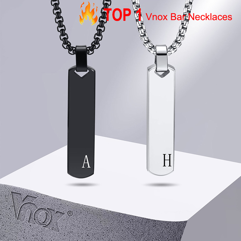 Event Z - Vnox-initialバーペンダント男性、太い幾何垂直バーペンダントA-Zと手紙、カジュアルシンプルな襟、彼のためのギフト