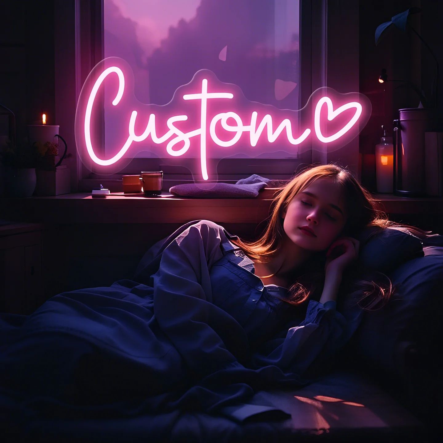 Neon Sign Party - カスタムLEDネオンサイン ハート USB電源 パーソナライズネームサイン 簡単設置 ウォールデコ