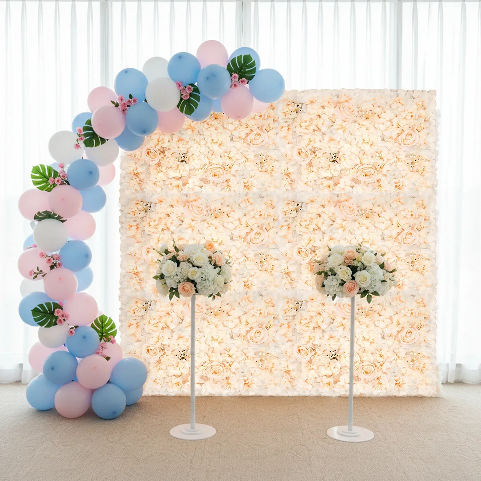 Flower Wall Panel - 6 個 60*40 センチメートル造花壁パネル、シャンパンローズ、ダリア造花パネル、結婚式の背景用、シルクフラワーウォール