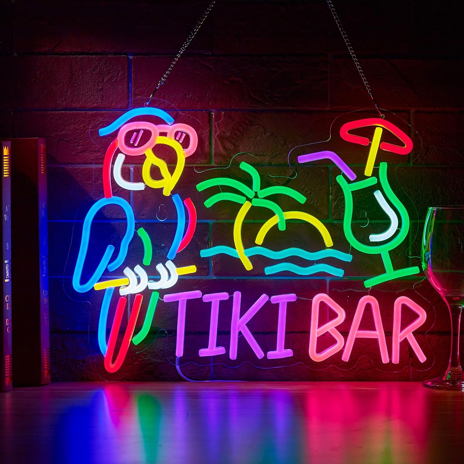 Neon Sign Party - ティキバーパロットパームツリーネオンサインビジネスアートウォールライトUSB LEDネオンライトレストランビールクラブパーティーベッドルームデコレーション用