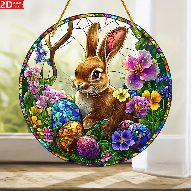 Flower Wall Panel - 2 個イースターウサギステンドアクリルサンキャッチャー窓花ホーム壁掛けリビングルーム装飾手描きパネルドア
