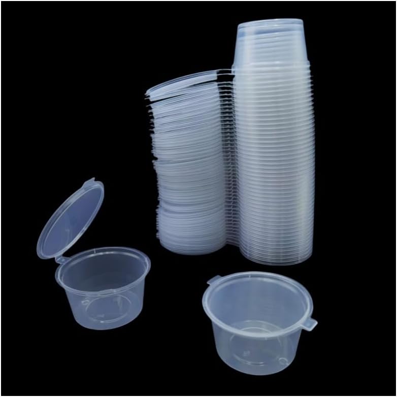 Plastic Cup 50Pcs - 使い捨て透明プラスチックソースカップ 蓋付き 50/100個 食品グレード 小型ソース容器 チャットニー、チリソース用