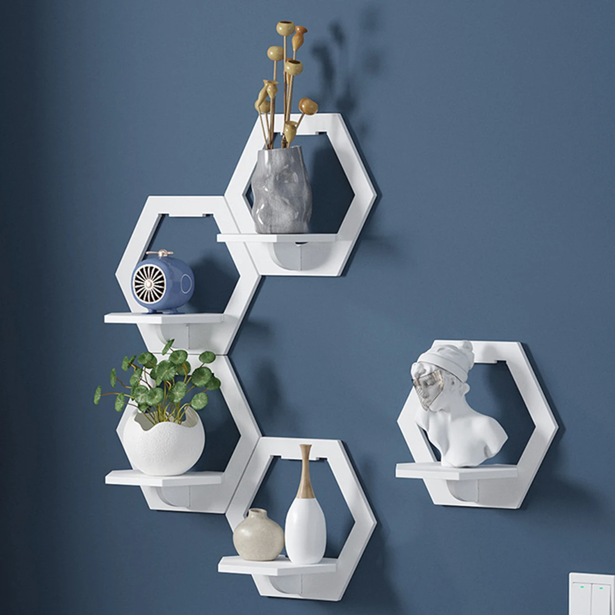 六角形の壁の棚,パンチなし,ベッドサイドテーブル,壁掛けスタ - Flower Wall Panel のレビューと価格