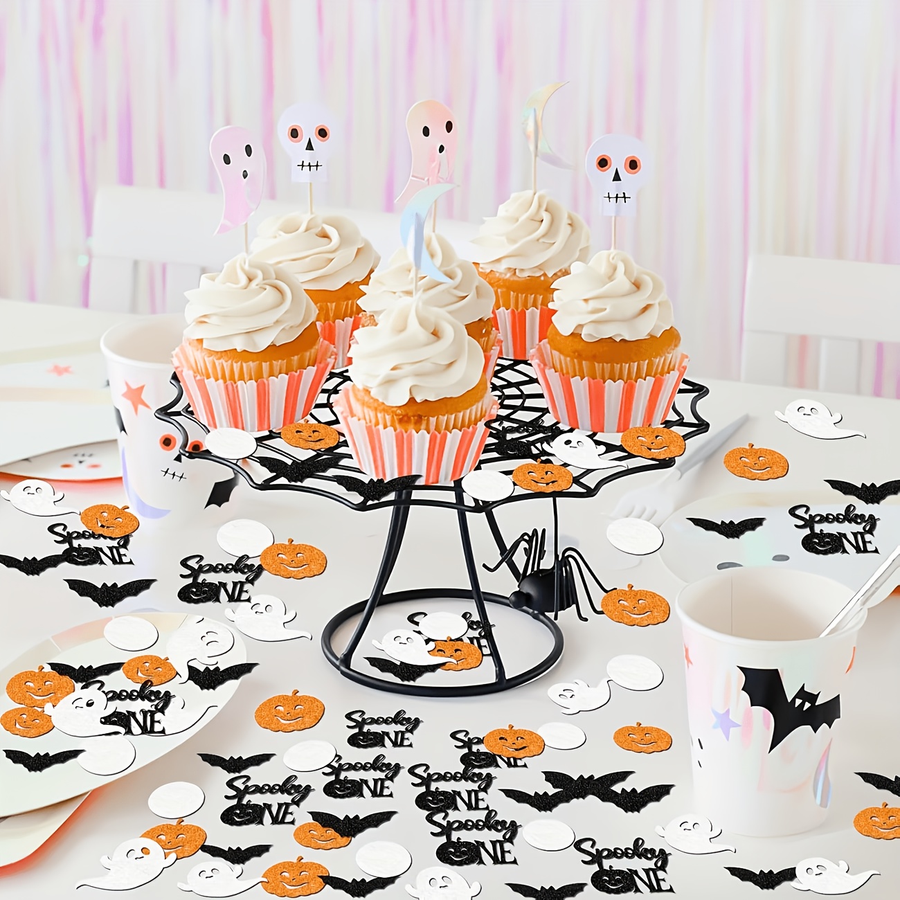 ハロウィンテーブル紙吹雪オレンジブラックシルバーカボチャバッ - Papercraft Supply Confetti のレビューと価格