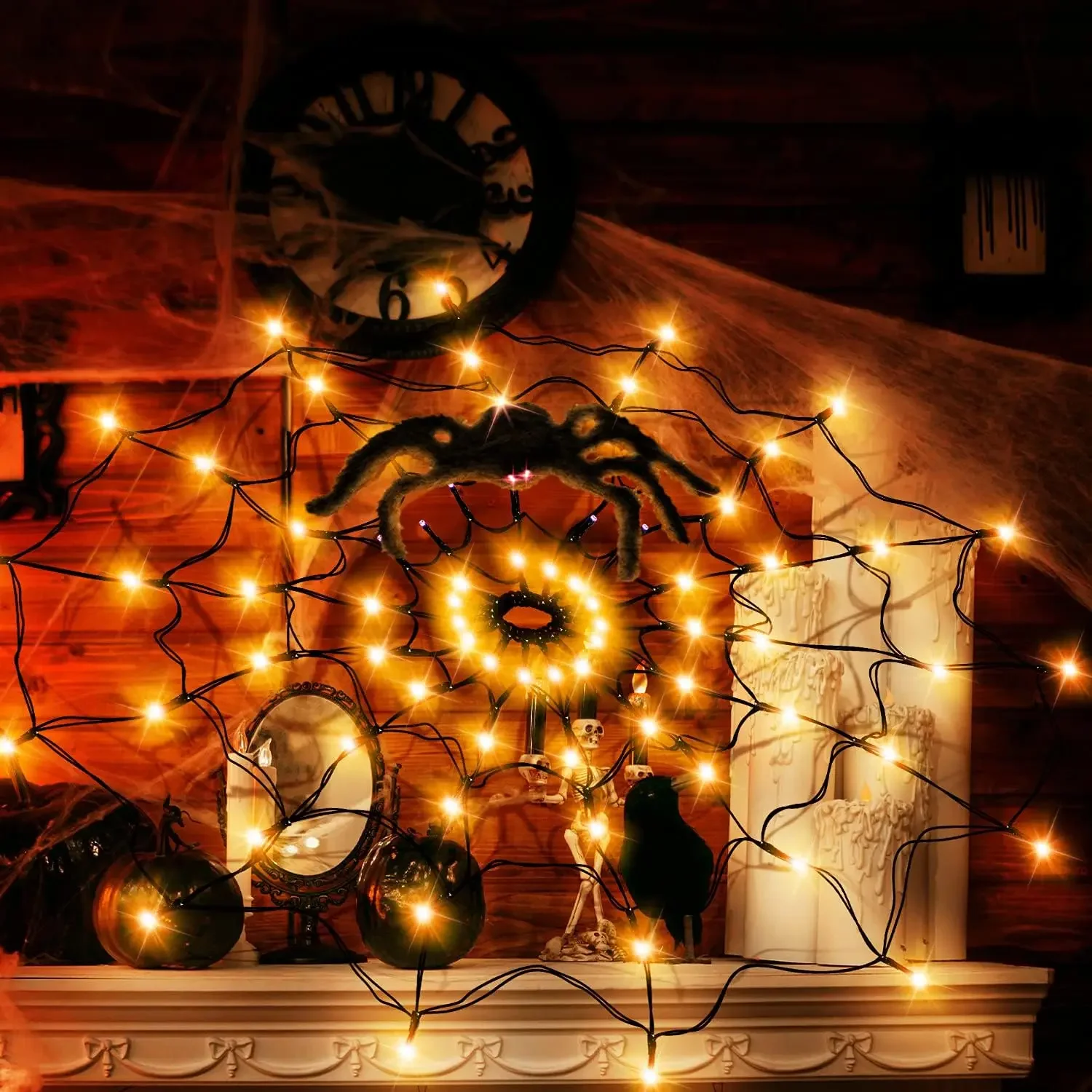 ハロウィン LED ストリングライト クモの巣 ゴーストフェ - Neon Sign Party のレビューと価格