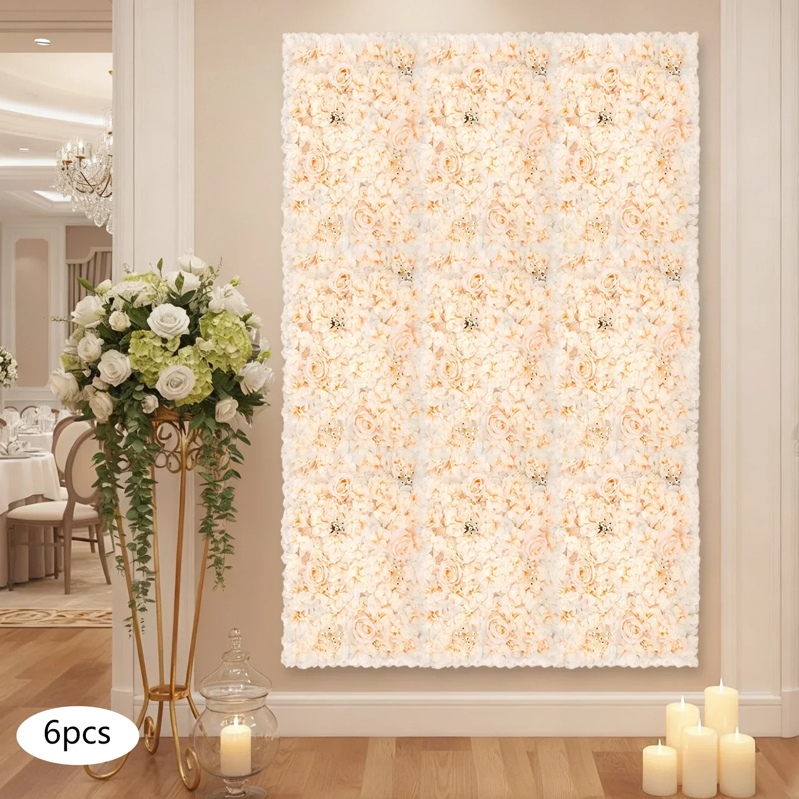 6 個 60*40 センチメートル造花壁パネル、シャンパンロ - Flower Wall Panel のレビューと価格