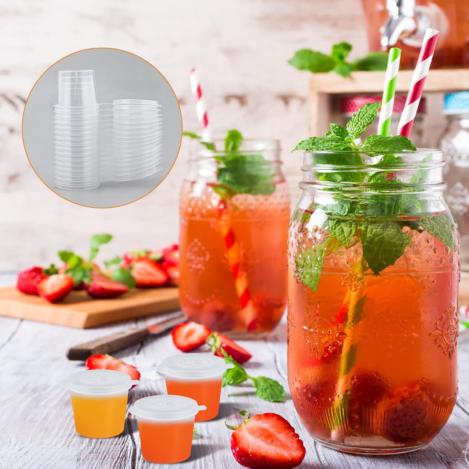 使い捨て透明プラスチックソースカップ 蓋付き 50/100個 - Plastic Cup 50Pcs のレビューと価格