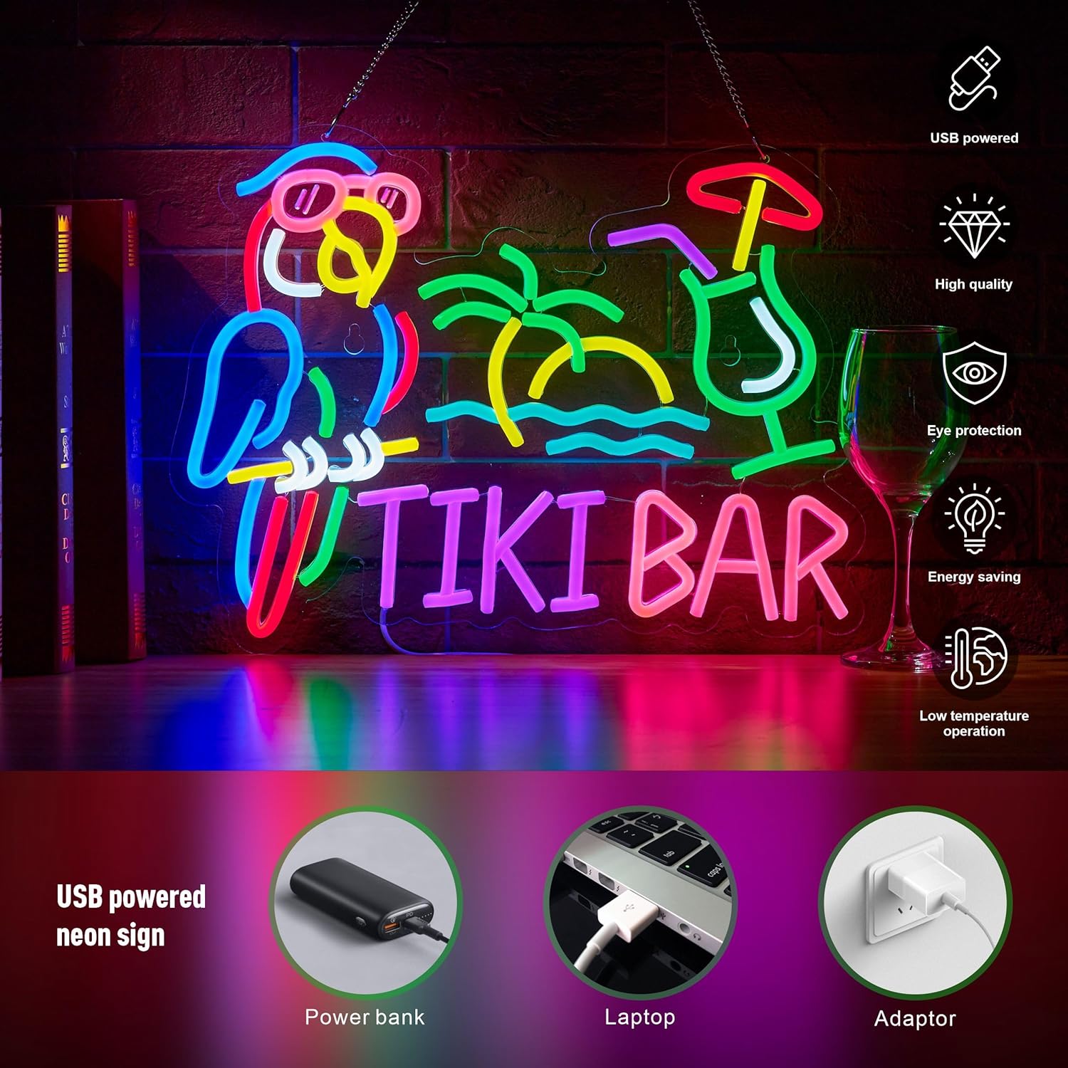 ティキバーパロットパームツリーネオンサインビジネスアートウォ - Neon Sign Party のレビューと価格