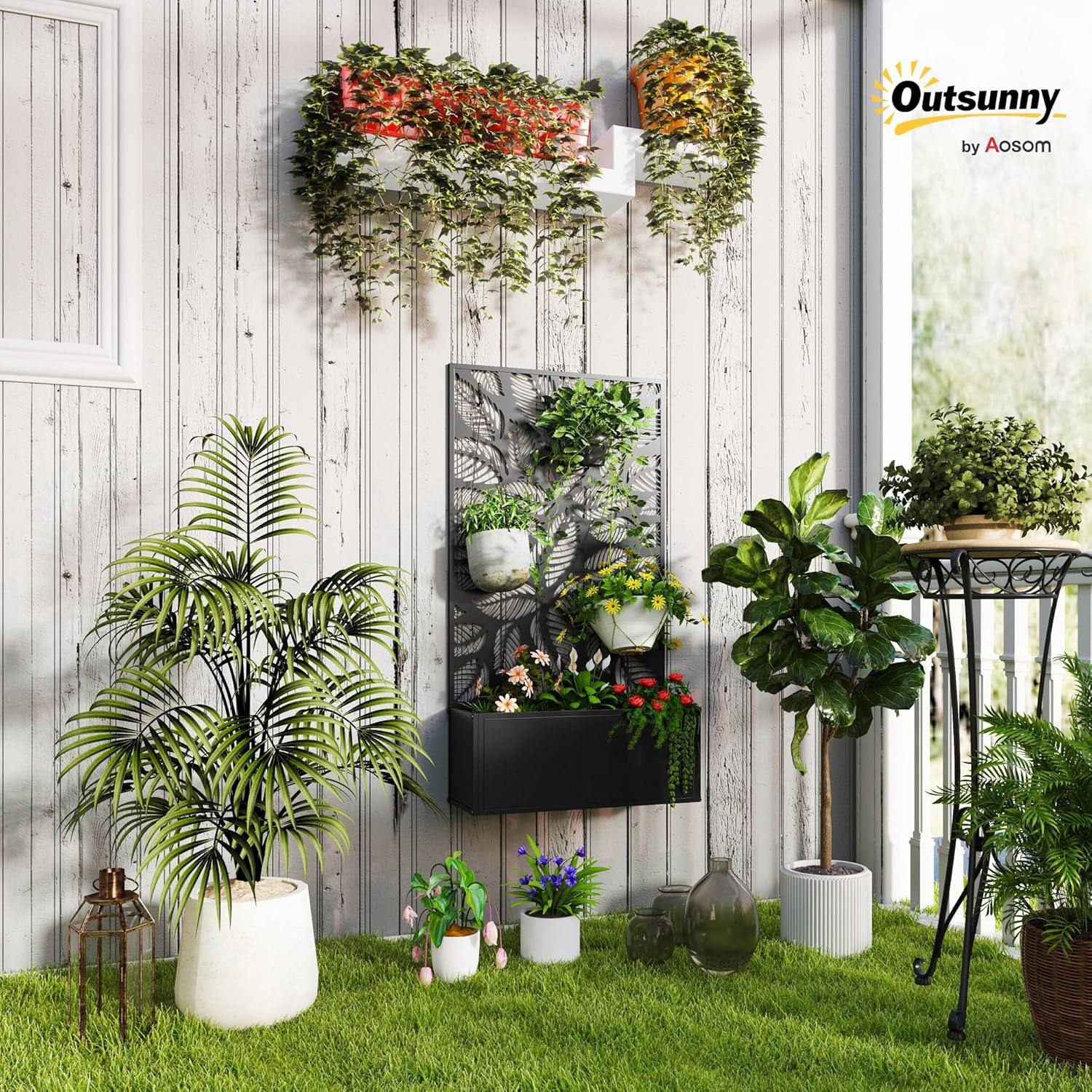 金属製の高床式菜園、つる性植物用のトレリス付き、自立式または - Flower Wall Panel のレビューと価格