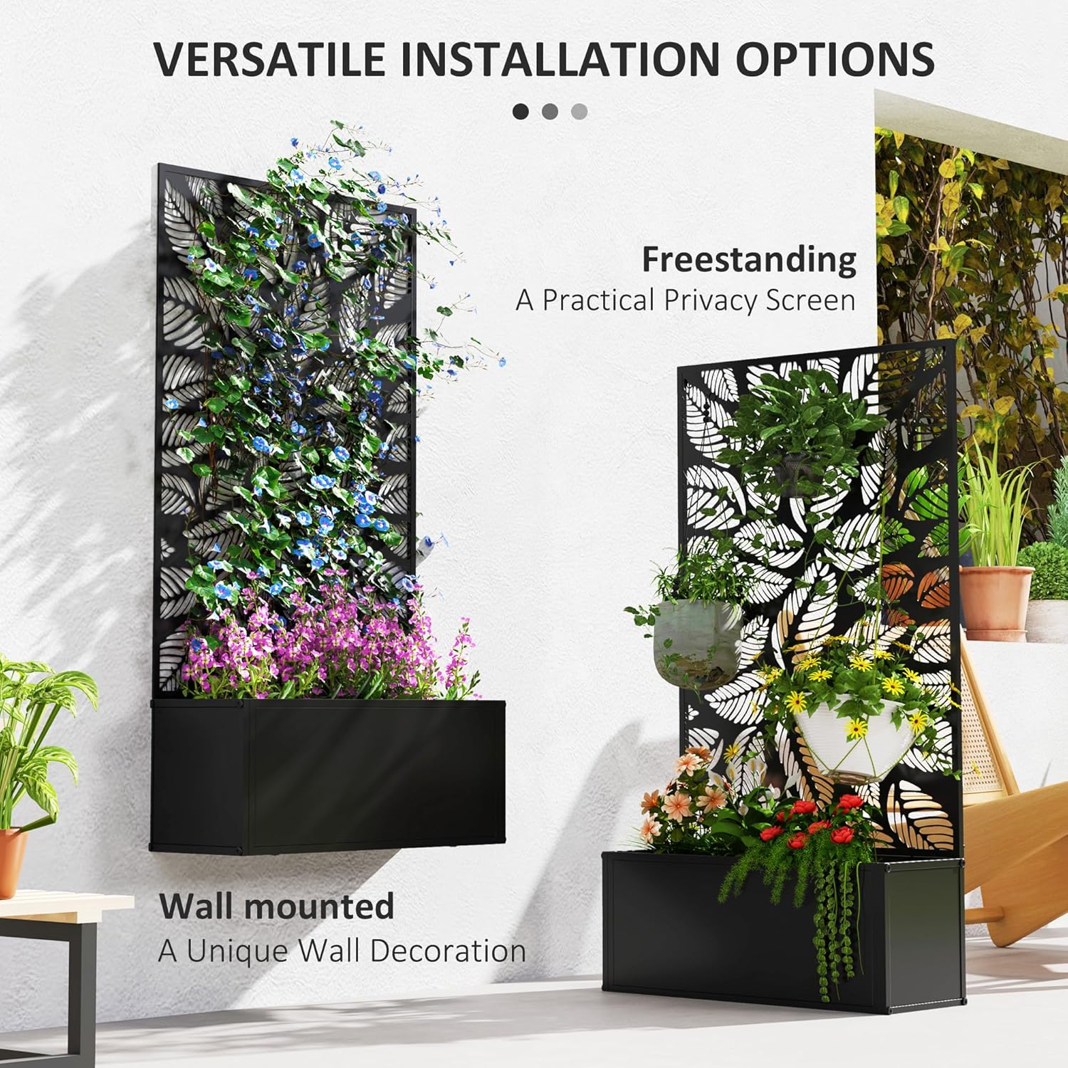 金属製の高床式菜園、つる性植物用のトレリス付き、自立式または - Flower Wall Panel のレビューと価格